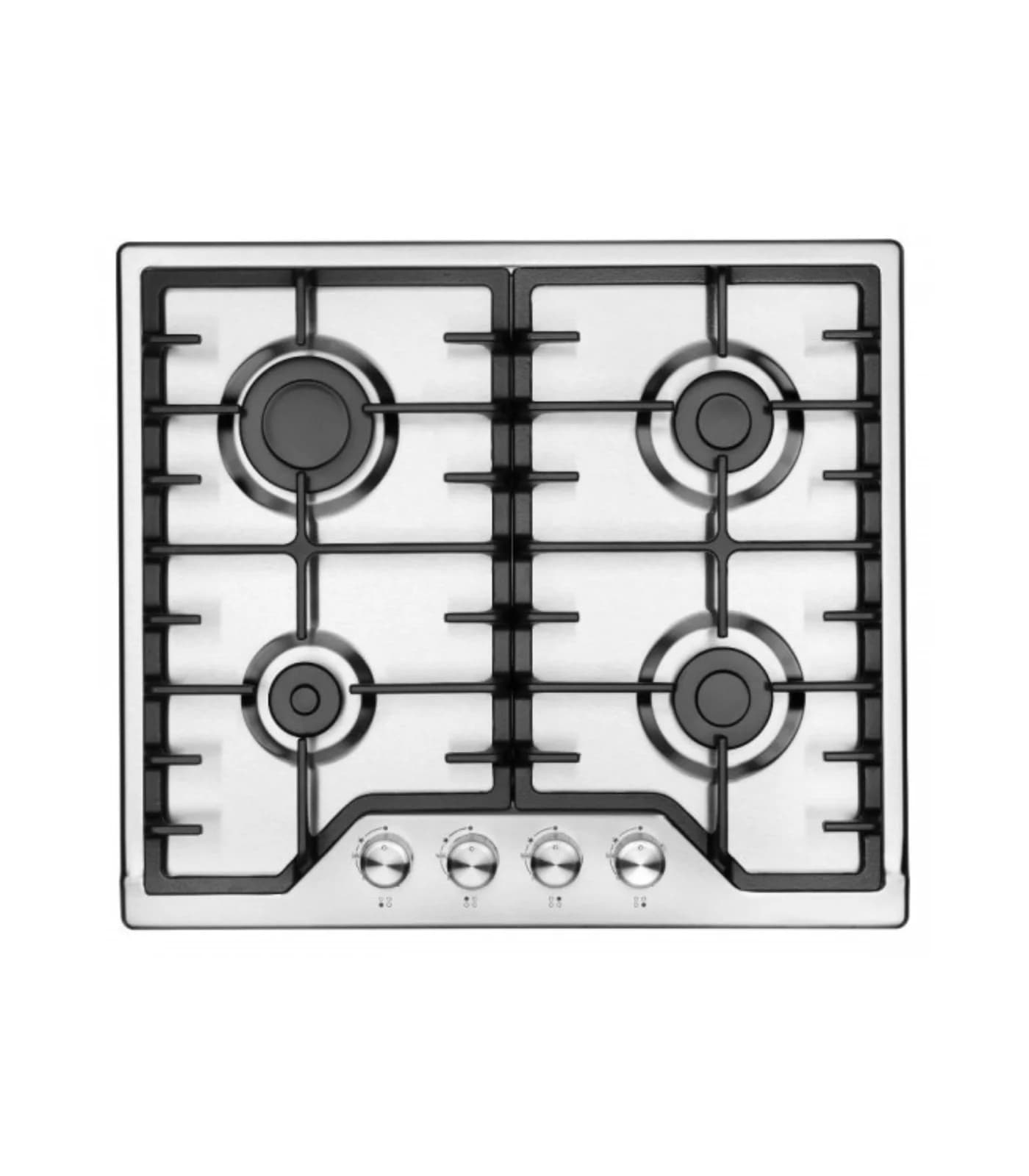 Plaque de Cuisson Gaz 60 cm 4 Feux Inox avec Grilles en Fonte – PGE-60-FNT-IN