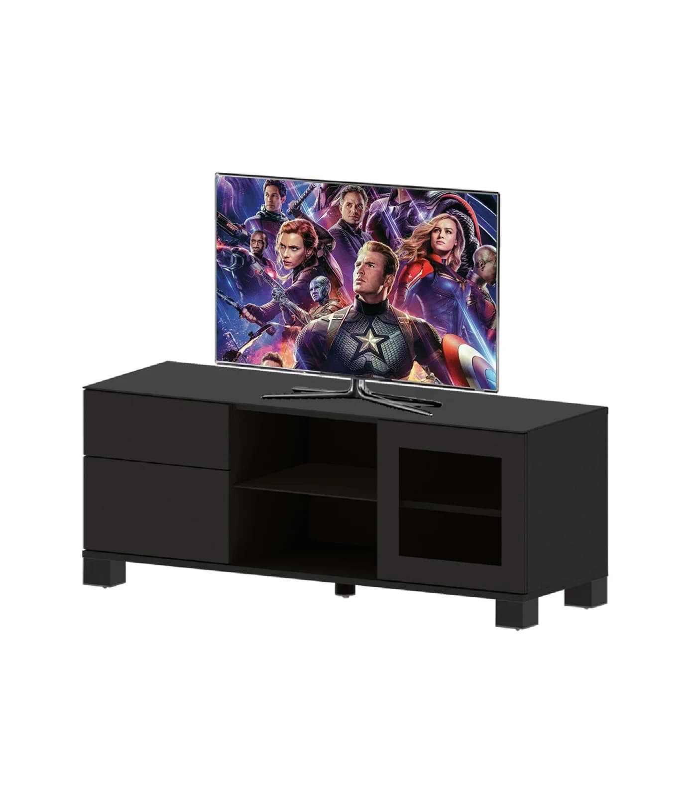 Meuble TV avec 3 Étagères et 4 Casiers de Rangement – LB-1140-B-BLK