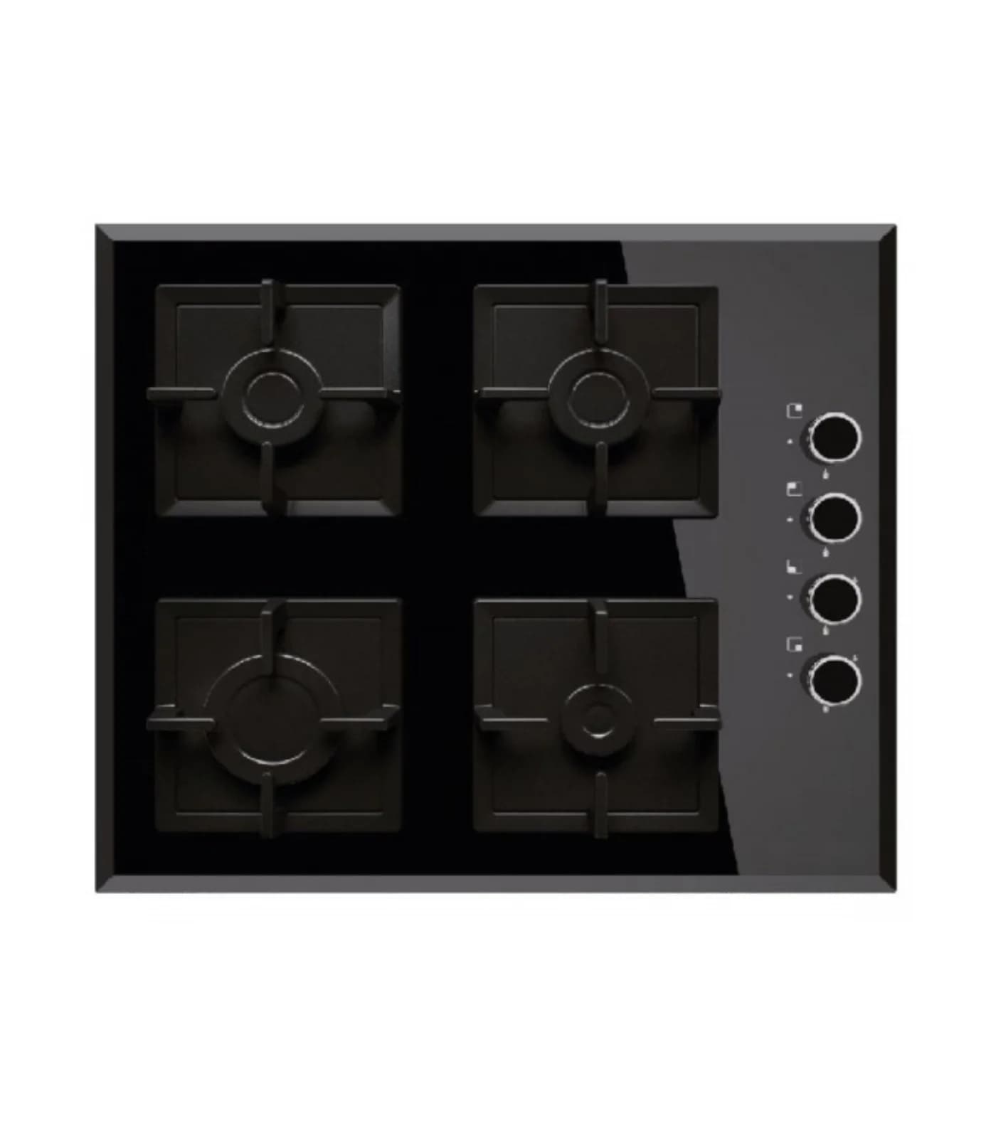 Plaque de Cuisson Gaz 60 cm 4 Feux Verre Trempé Noir avec Sécurité FFD – PGE-60-GL-BL