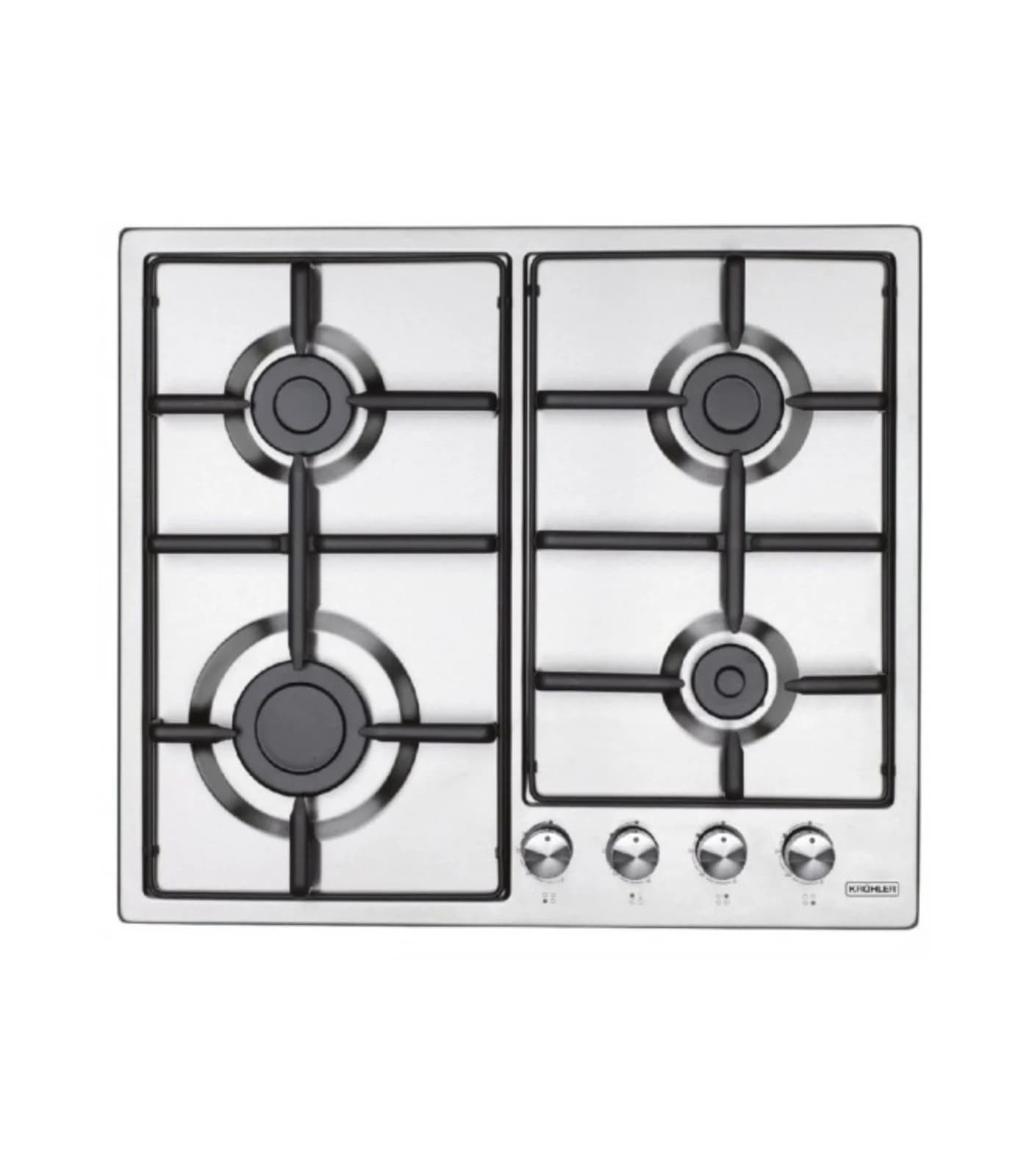 Plaque de Cuisson Gaz 60 cm 4 Feux Inox Grilles Acier Émaillé – PGE-60-640-IN