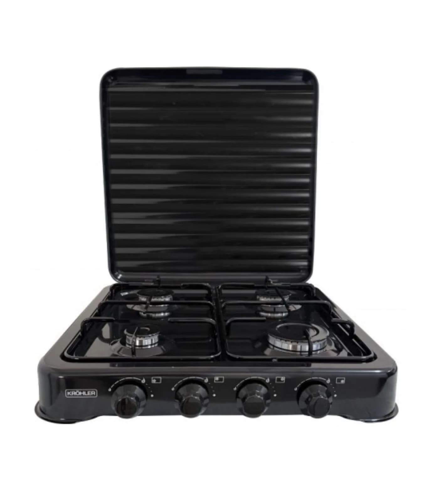 Plaque de Cuisson Gaz 60 cm 4 Feux Noir Laqué avec Couvercle Amovible – KOC-400