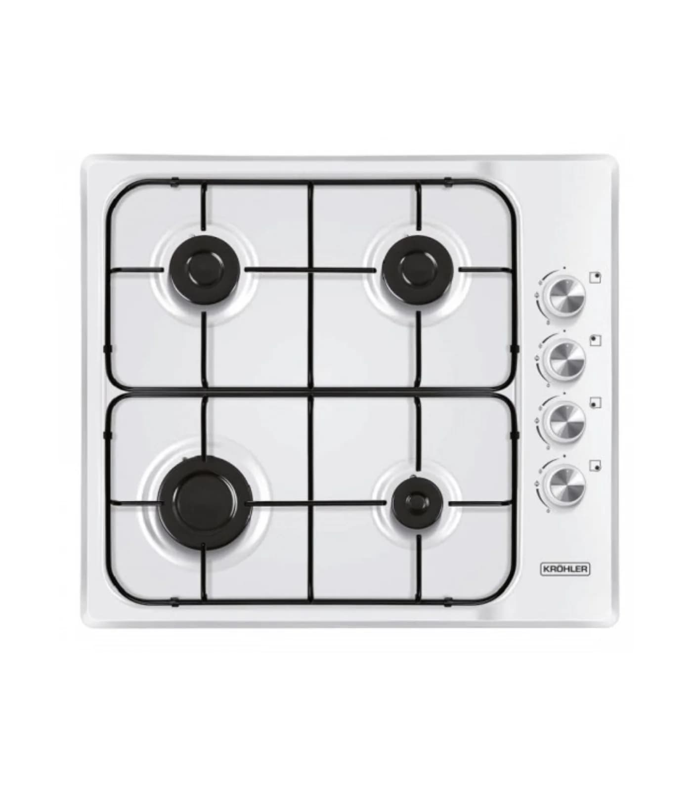 Plaque de Cuisson Gaz 60 cm 4 Feux Blanc Émaillé Grilles Type Fonte – PG-600