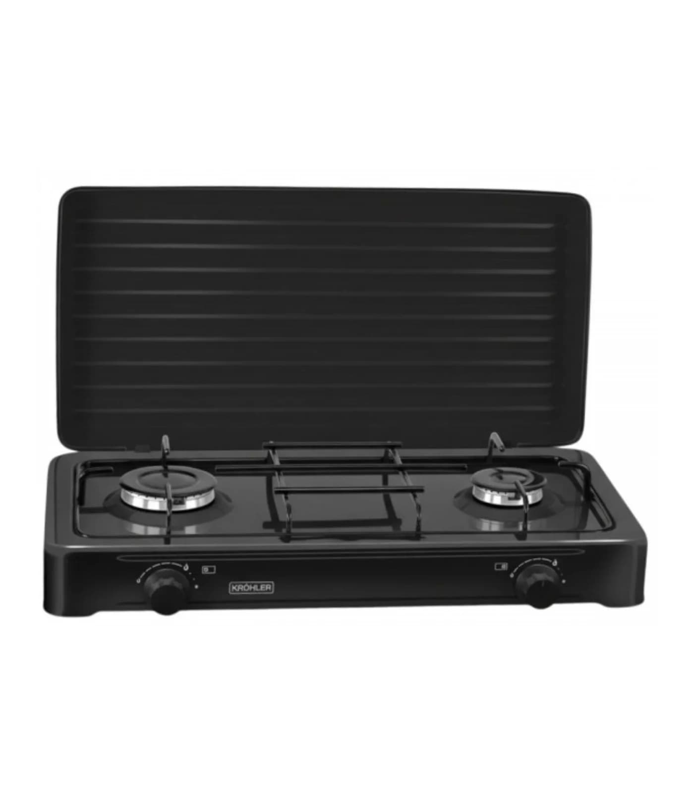 Plaque de Gaz 2 Feux Noir Laqué avec Couvercle Amovible 60 cm – KOC-200