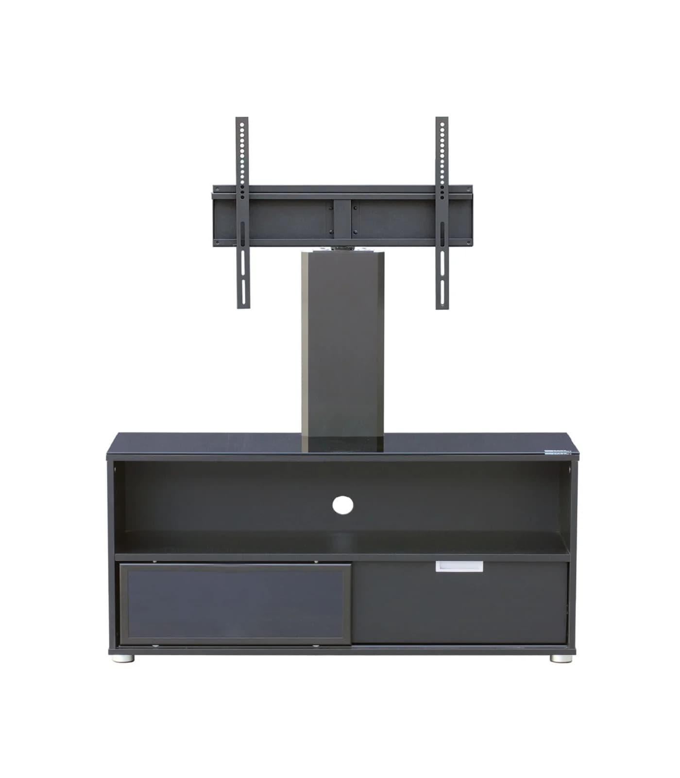 Meuble TV Compact 85cm avec Support LCD Pivotant jusqu'à 37'' – Verre Trempé Noir – Réf. EM850B-BRK