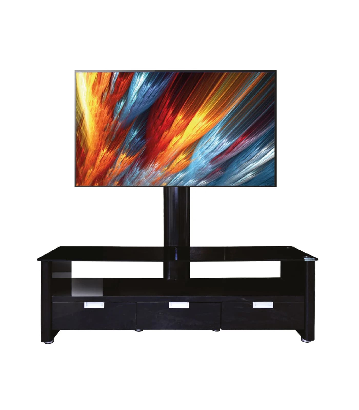 Meuble TV Design 150cm 2 Étagères + 3 Tiroirs avec Support LCD Pivotant jusqu'à 65'' – Réf. GMTN015-P