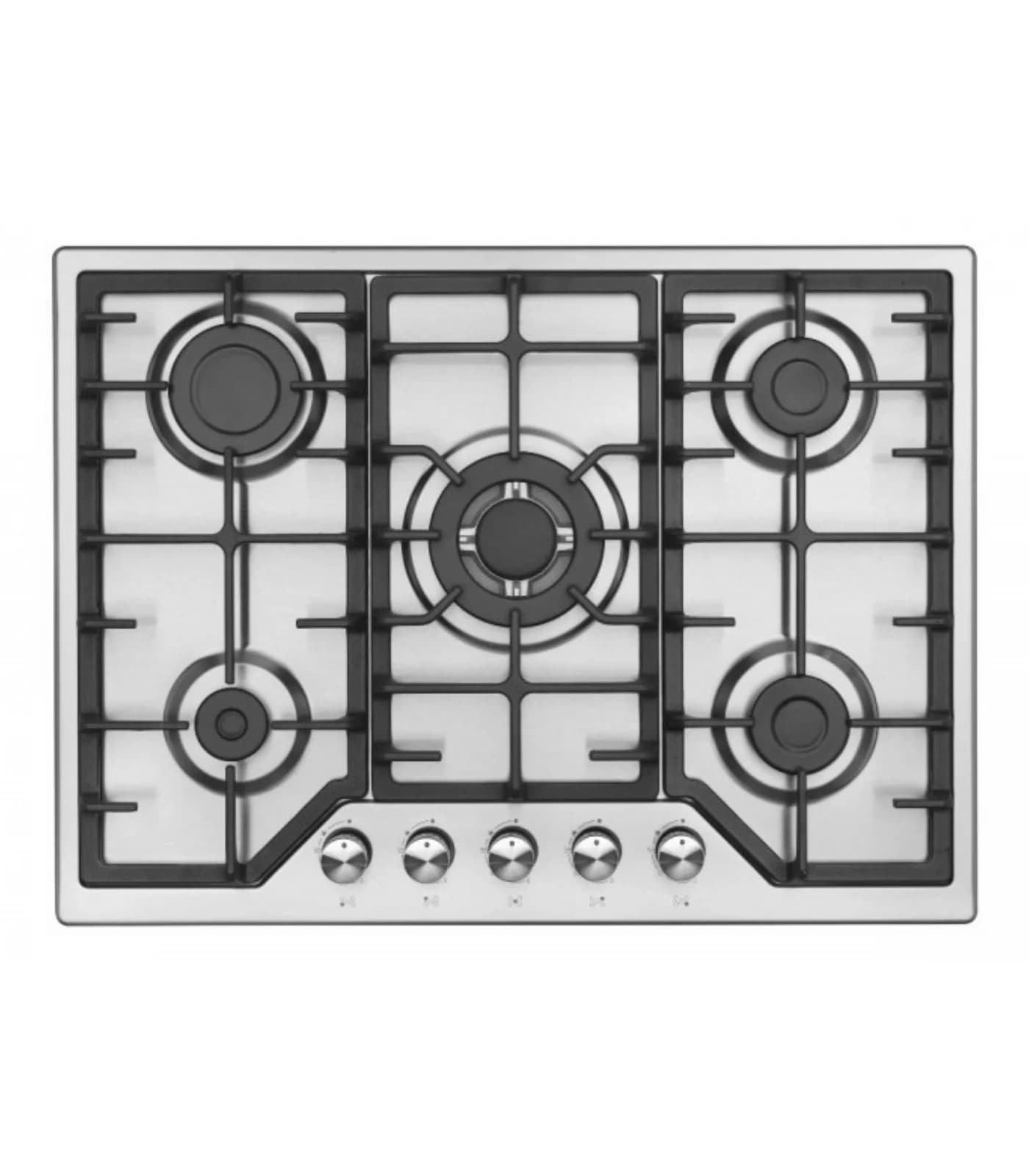 Plaque de Cuisson Gaz 70 cm 5 Feux Inox avec Grilles en Fonte – PGE-70-FNT-IN