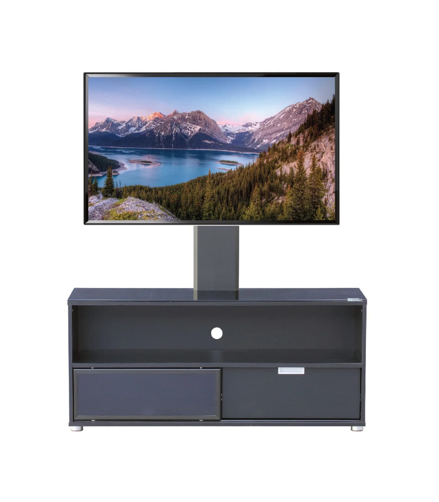 Meuble TV Design 105cm avec Support LCD Pivotant 40'' – Verre Trempé Noir – Réf. EM1050B-BRK