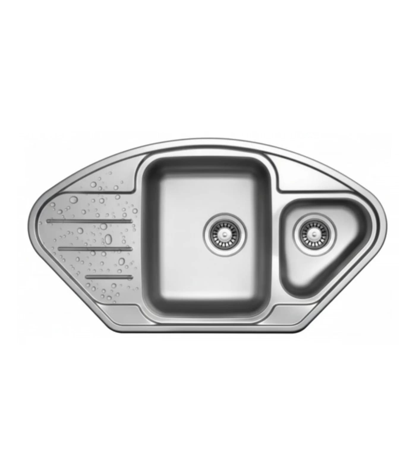 Évier de Coin 1 Bac et Demi Inox 304 Satiné avec Égouttoir 945 mm – EKE-945-LT