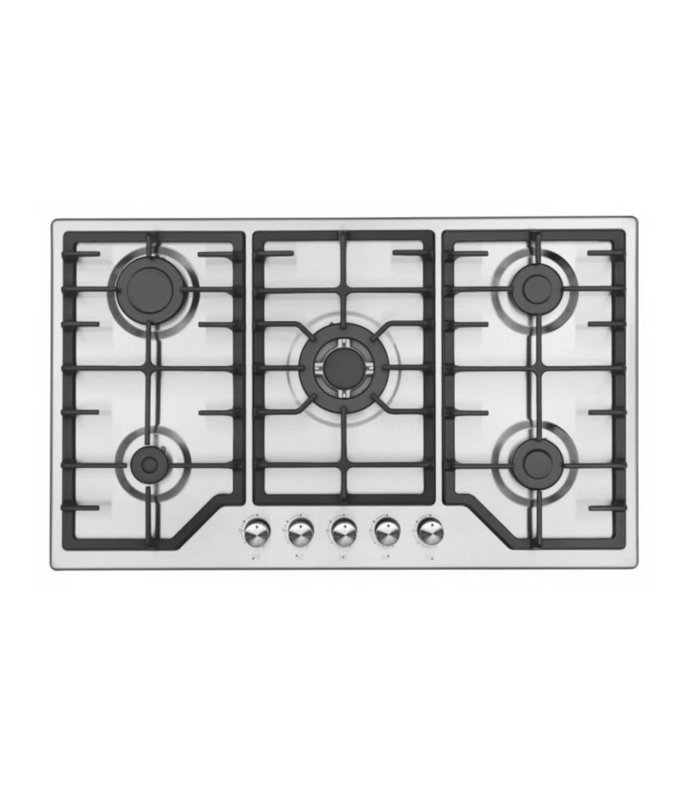 Plaque de Cuisson Gaz 90 cm 5 Feux Inox avec Grilles en Fonte – PGE-90-FNT-IN