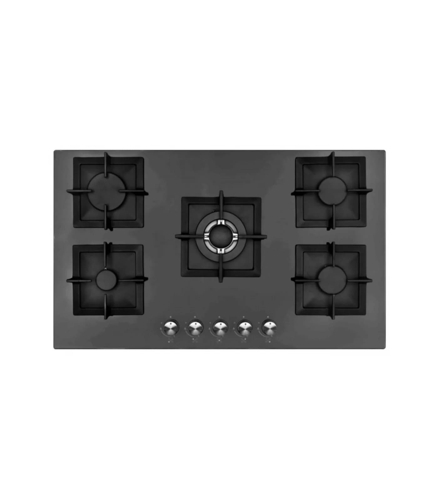 Plaque de Cuisson Gaz 90 cm 5 Feux Verre Trempé Noir avec Sécurité FFD – PGE-90-GL-BL